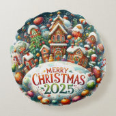 Kleurrijke Sneeuwman & Ornamenten Kerstkussen Rond Kussen (Achterkant)