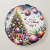 Kleurrijke Sneeuwman & Ornamenten Kerstkussen Rond Kussen (Achterkant)