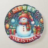 Kleurrijke Sneeuwman & Ornamenten Kerstkussen Rond Kussen (Achterkant)