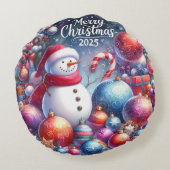 Kleurrijke Sneeuwman & Ornamenten Kerstkussen Rond Kussen (Achterkant)