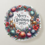 Kleurrijke Sneeuwman & Ornamenten Kerstkussen Rond Kussen (Achterkant)