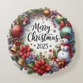 Kleurrijke Sneeuwman & Ornamenten Kerstkussen Rond Kussen (Achterkant)