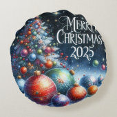 Kleurrijke Sneeuwman & Ornamenten Kerstkussen Rond Kussen (Achterkant)