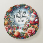 Kleurrijke Sneeuwman & Ornamenten Kerstkussen Rond Kussen (Achterkant)