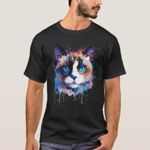 Kleurrijke Sneeuwschoen Kat Gezicht Splash Art T-shirt