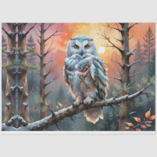 Kleurrijke sneeuwuil in herfstbos tissuepapier