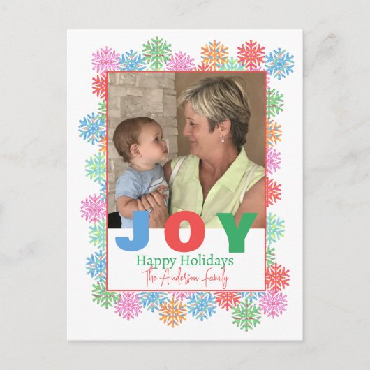 Kleurrijke sneeuwvlok foto vakantie Briefkaart (Voorkant)