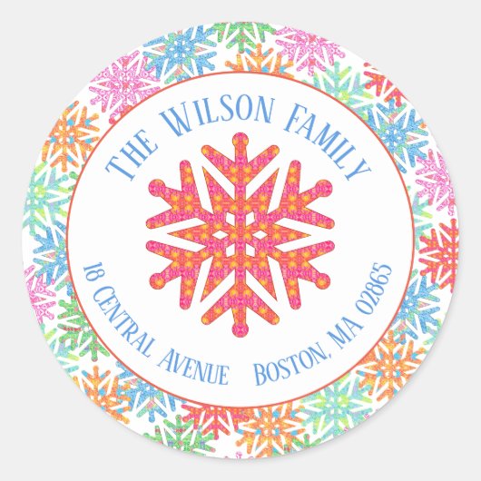 Kleurrijke Sneeuwvlok Gift Sticker (Voorkant)