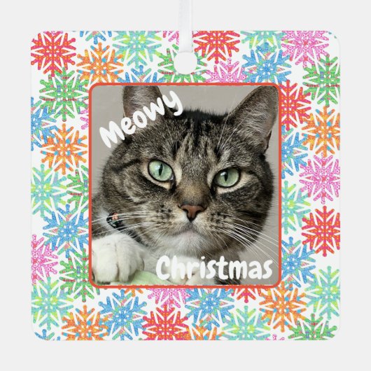 Kleurrijke Sneeuwvlok Kat Afbeelding Ornament (Voorkant)