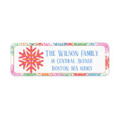 Kleurrijke sneeuwvlok retour adres label (Voorkant)