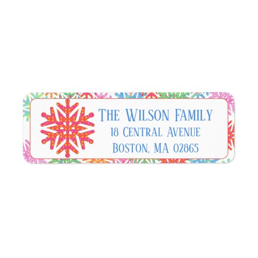 Kleurrijke sneeuwvlok retour adres label (Voorkant)