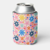 Kleurrijke sneeuwvlokken op roze vakantiepatroon blikjeskoeler (Blikje Achterkant)