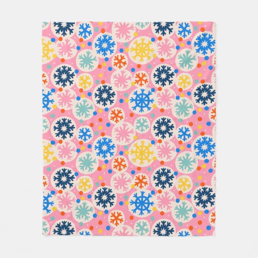 Kleurrijke sneeuwvlokken op roze vakantiepatroon fleece deken (Voorkant)