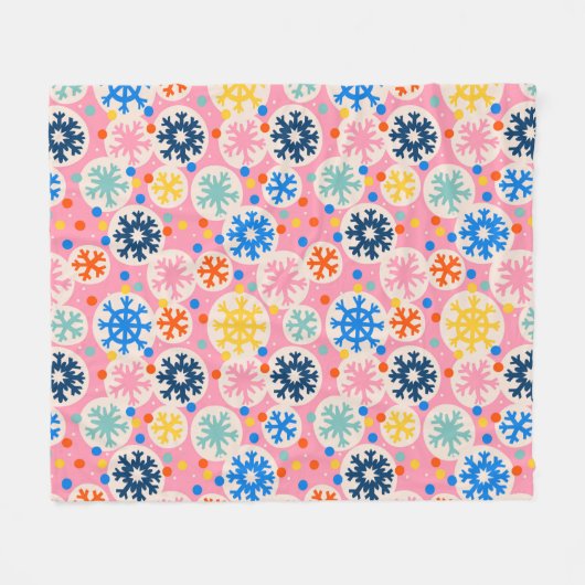 Kleurrijke sneeuwvlokken op roze vakantiepatroon fleece deken (Voorkant (Horizontaal))