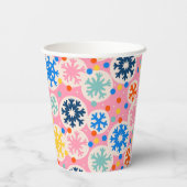 Kleurrijke sneeuwvlokken op roze vakantiepatroon papieren bekers (Achterkant)