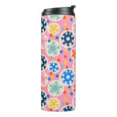 Kleurrijke sneeuwvlokken op roze vakantiepatroon thermosbeker (Gedraaid links)