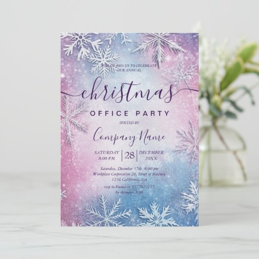 Kleurrijke Sneeuwvlokken Vakantie Kantoor Party Kaart (Staand voorkant)