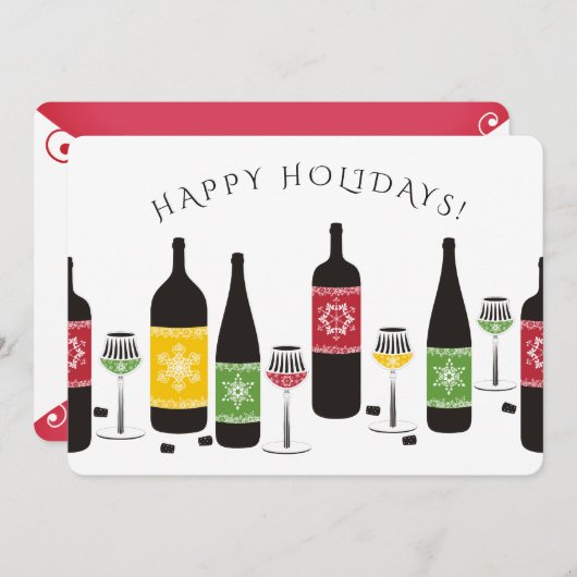 Kleurrijke sneeuwvlokken wijnglazen kerstkaart (Voorkant / Achterkant)