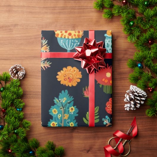 Kleurrijke snoepjes en bloemen cadeaupapier (Feestdagen Geschenken)