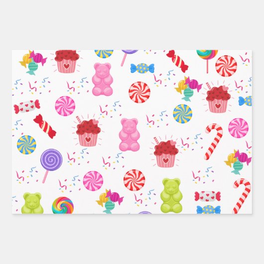 Kleurrijke Snoepjes Inpakpapier Vel (Voorkant)