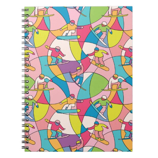 Kleurrijke snowboarders:  naadloos patroon. notitieboek (Voorkant)