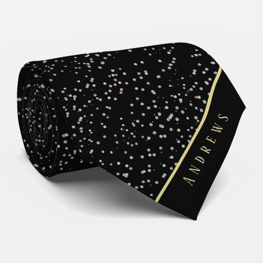 Kleurrijke Snowfall Gepersonaliseerd Zwarte Kerstm Stropdas (Opgerold)