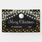 Kleurrijke Snowflake String Lights Black Christmas Spandoek (Horizontaal)