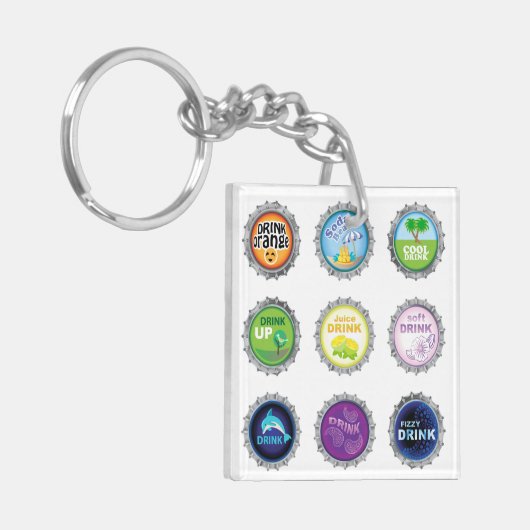 Kleurrijke Soda Bottle Petten Sleutelhanger (Voorkant Links)