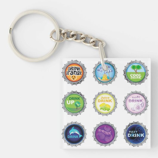 Kleurrijke Soda Bottle Petten Sleutelhanger (Voorkant)