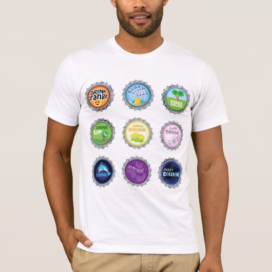 Kleurrijke Soda Bottle Petten T-shirt (Voorkant)