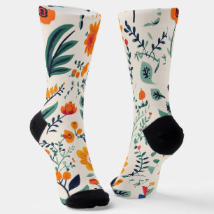 Kleurrijke sokken met een bloemmotief van oranje