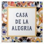 Kleurrijke Spaans Mozaïek Custom House Name Bord Tegeltje<br><div class="desc">Let op: Dit is een nepmozaïek. Het is een gedrukte afbeelding die de illusie van mozaïekstenen geeft. "Custom House Name bord", "Personalized House Name Plaque", "Personal Customized Text Sign", "Modern Abstract Design Ceramic tegel", "Multicolored Colourful Gaudi Mosaic", "Building Group Home Name Art", "Bright Vibrant Yellow Blue", "Last Family Name Surname",...</div>