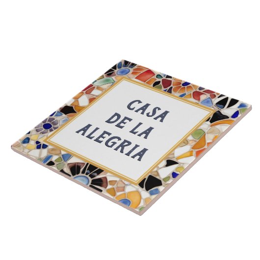 Kleurrijke Spaans Mozaïek Custom House Name Bord Tegeltje (Zijkant)