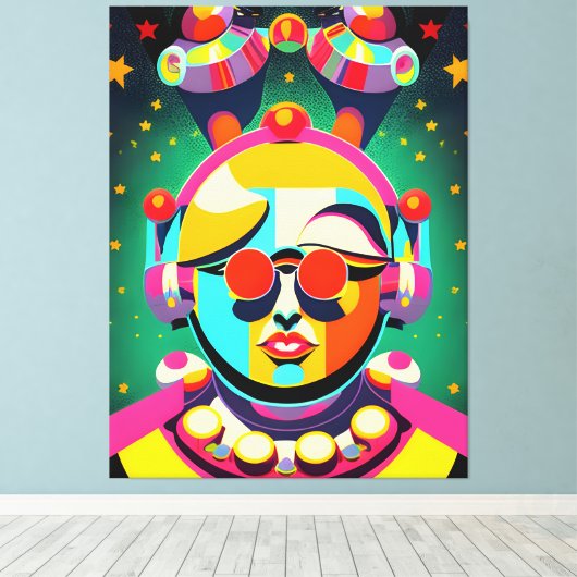 Kleurrijke Space Person Pop Art Canvas Afdruk (Insitu (Houten vloer))