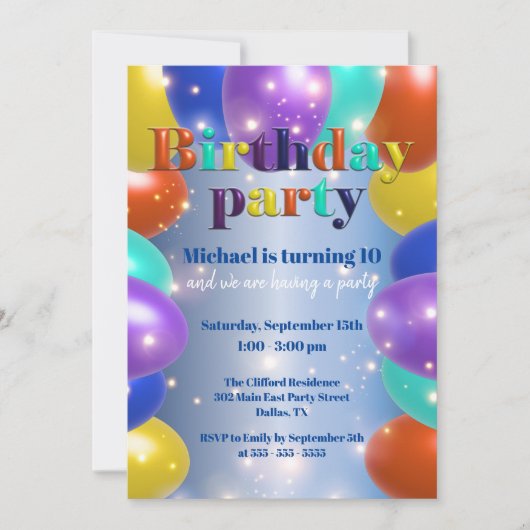 Kleurrijke Sparkly Glossy Ballons Verjaardagsfeest Kaart (Voorkant)