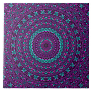 Kleurrijke Sparkly Jewel Tone Mandala digitale kun Tegeltje
