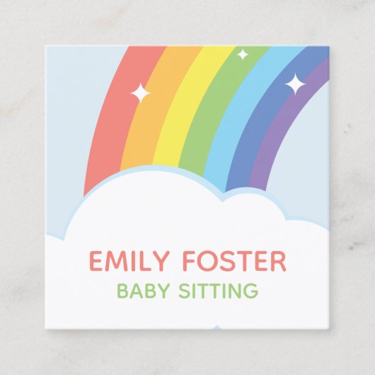 Kleurrijke Sparkly Rainbow Clouds Custom Vierkante Visitekaartje (Voorkant)