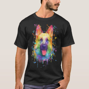 Kleurrijke Spat Duitse Herdersportret Gsd-eigenaar T-shirt