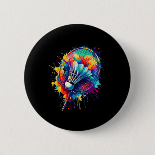 Kleurrijke Spat Kunst Badminton Speler Shuttle Bad Ronde Button 5,7 Cm