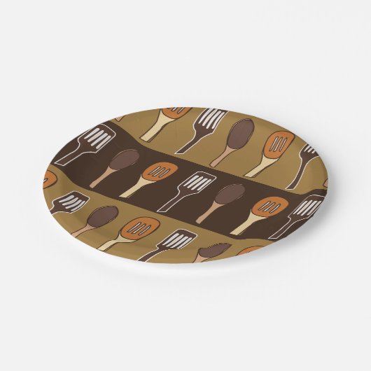 Kleurrijke Spatel Keuken Kookfeest Papieren Bordje (Gekanteld)