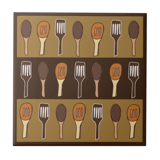 Kleurrijke spatel keuken kookgerei tegeltje (Voorkant)