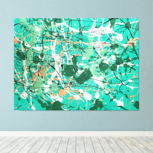 KLEURRIJKE SPATTLIV - Action painting -Abstract- Canvas Afdruk (Insitu (Houten vloer))