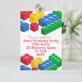 Kleurrijke speelgoed bouwstenen kind partij kaart (Staand voorkant)