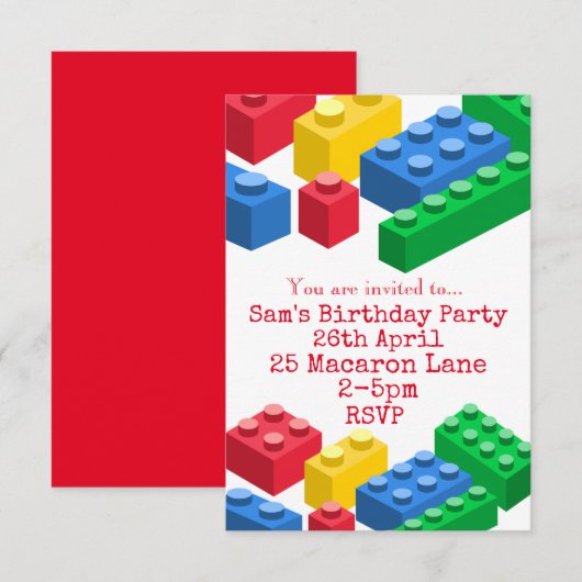 Kleurrijke speelgoed bouwstenen kind partij kaart (Voorkant / Achterkant)