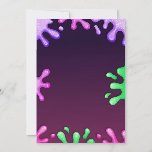 Kleurrijke Speelgoed Slime Verjaardagsfeestuitnodi Kaart (Achterkant)