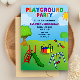 Kleurrijke speelplaats kinderpark verjaardagsuitno kaart