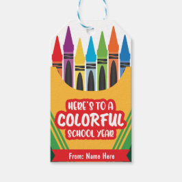 Kleurrijke speelse Crayola kleur Eerste dag van de Cadeaulabel