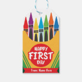Kleurrijke speelse Crayola kleur Eerste dag van de Cadeaulabel (Voorkant)
