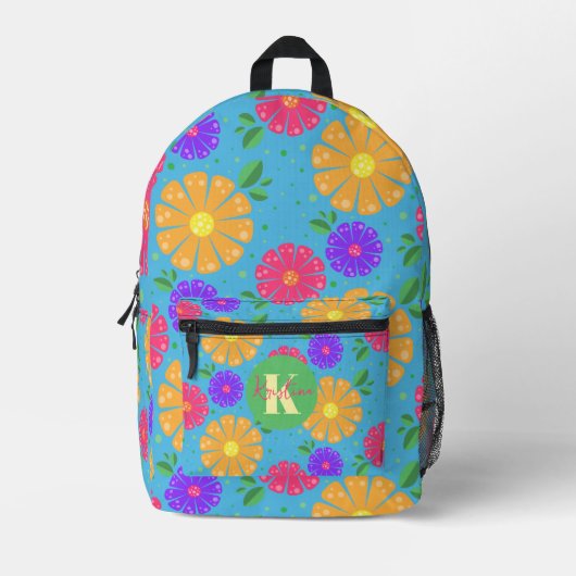 Kleurrijke speelse levendige folk art bloemmotief bedrukte rugzak (Voorkant)