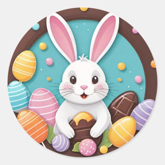 Kleurrijke Speelse Pasen Konijn Chocolade Stickers (Voorkant)
